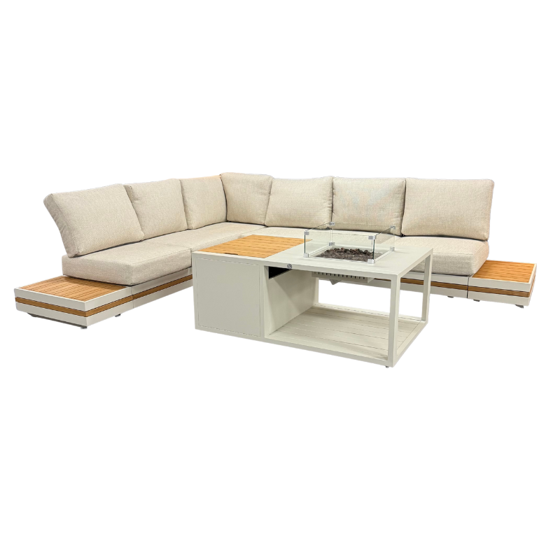 KJ Tuinmeubelen Santander Island Flexset met Firepit tafel Creme wit